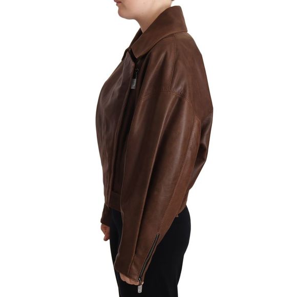 Dolce & Gabbana Dolce Gabbana Brown Bull Leather Collared Biker Jacket - Picture 2 of 5